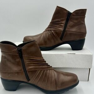 ROMIKA Banja Pleated Boots Women's EU 37 US 6.5-7 Brown Leather Heeled Booties